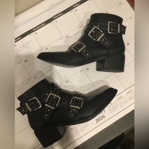Steve Madden Black Studded Buckle Ankle Boots